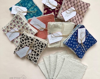 Eco-friendly washable wipes made of cotton and very soft bamboo terry cloth, ideal for sensitive skin, for baby care or makeup removal.