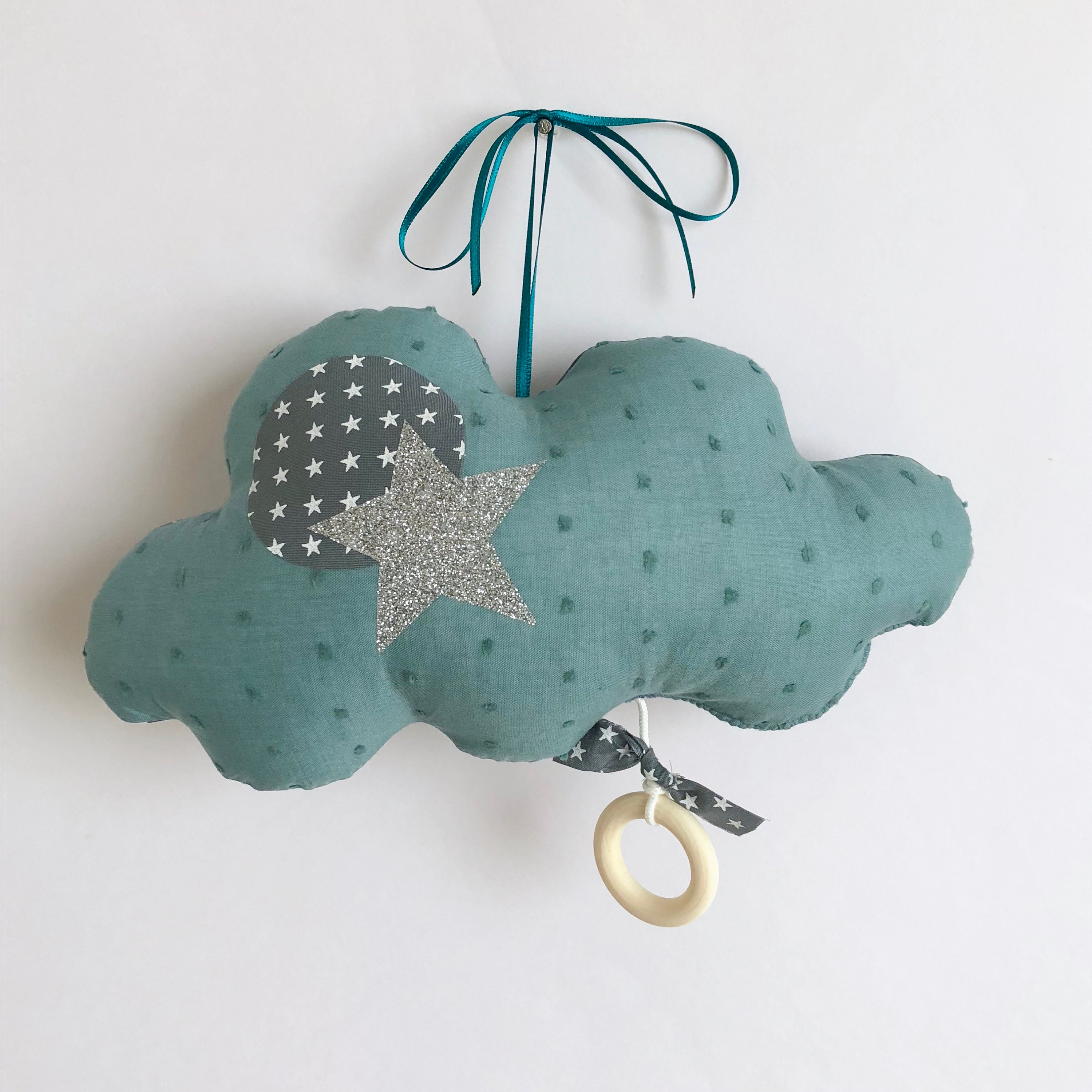 Nuage Musical Plumetis Bleu Petrole Et Argente Pour Cadeau De Etsy