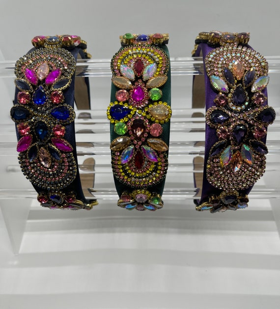 Regal Elegant Baroque Jeweled Embellished Headband with Multicolor Gemstones Amazon.com : Rhinestone Padded Headband Baroque Crystal  main image 4