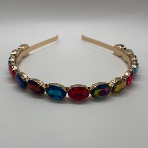 Muti-Color Oval Diamond Metal Single Row Headband