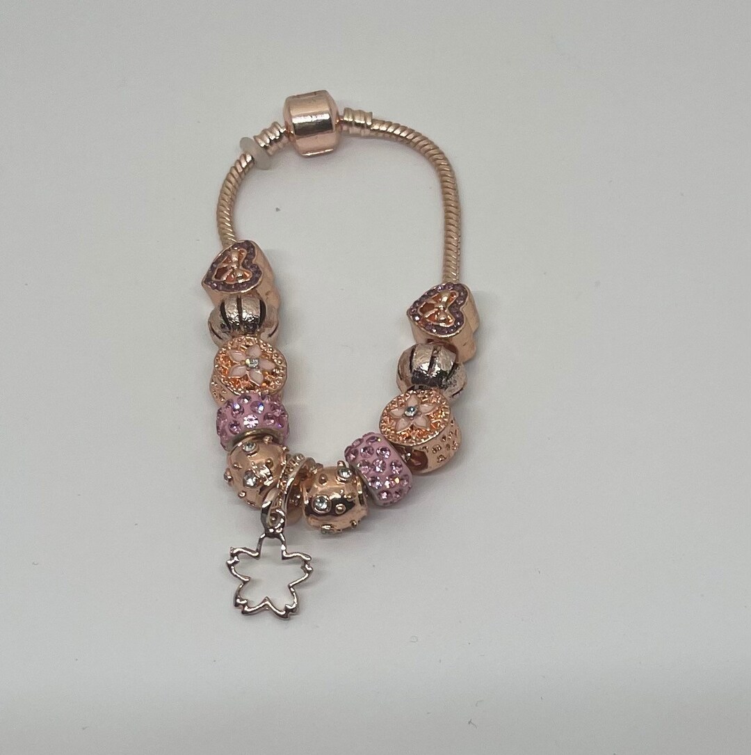 Flower Pink Rose Gold Pandora Style Charm Bracelet - Etsy