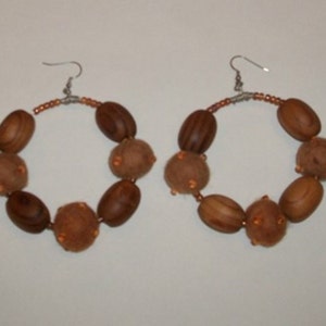 Wool & Wooden Ball Hanging Hoop Earrings