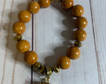 Handmade Dyed Riverstone Stretch Bracelet: Brown & Gold