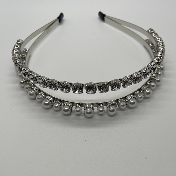 Diamond and Peals Metal Double Row Headband