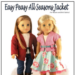 Puede incluir: Un patrón de costura digital para una chaqueta fácil de hacer para muñecas de 45 cm. El patrón está diseñado para telas tejidas y de punto e incluye instrucciones para niveles de costura fáciles e intermedios. El patrón se llama "Easy Peasy All Seasons Jacket" y está diseñado para muñecas de 45 cm como las muñecas American Girl.