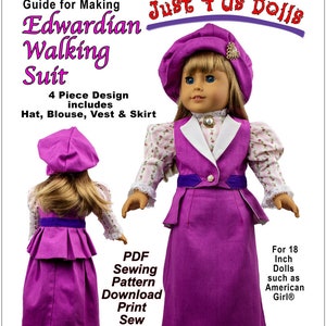Edwardian Walking Suit 18 inch Doll Clothes Pattern Fits Popular 18&quot; Dolls - Just 4 Us Dolls - PDF - Pixie Faire