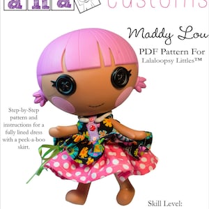 Padrão de roupas de boneca vestido Maddy Lou projetado para caber na boneca Lalaloopsy Littles ™ - PDF - Pixie Faire - Aha Customs
