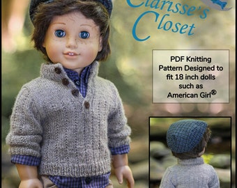 Brockton Pullover 18 inch Doll Clothes Knitting Pattern Fits Dolls such as American Girl® - Clarisse's Closet - PDF - Pixie Faire