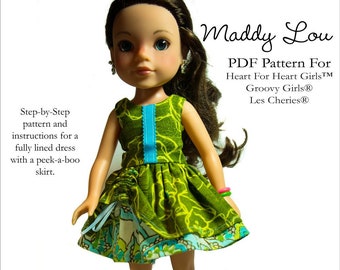 Maddy Lou Dress Doll Clothes Pattern Fits Hearts For Hearts®, Groovy Girls®, and Les Cheries® Dolls - Aha Customs - PDF - Pixie Faire