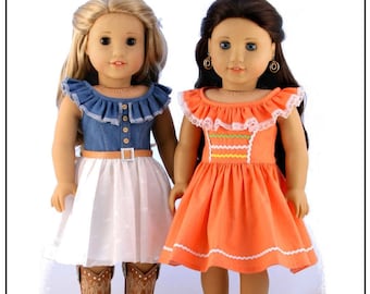 Country Diva Dress & Top 18 inch Doll Clothes Pattern Fits Popular 18" Dolls - Forever 18 Inches - PDF - Pixie Faire