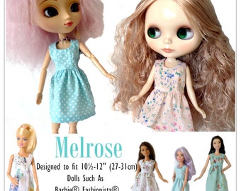 Melrose Dress 10-12 inch Doll Clothes Pattern Fits Fashion Dolls such as Barbie® & Blythe® - Karen Lorraine Design - PDF - Pixie Faire