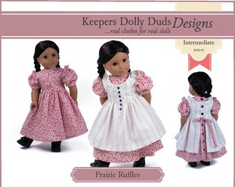 Prairie Ruffles Dress 18 pouces Doll Clothes Pattern Conçu pour s'adapter aux poupées telles que American Girl® - Keepers Dolly Duds - PDF - Pixie Faire