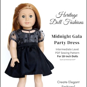 Midnight Gala Dress 18 inch Doll Clothes Pattern Fits Dolls such as American Girl® - Heritage Doll Fashions - PDF - Pixie Faire