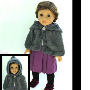 Addy Hooded Cape 18 inch Doll Clothes Knitting Pattern Fits Popular 18&quot; Dolls - A Little Knitty - PDF - Pixie Faire