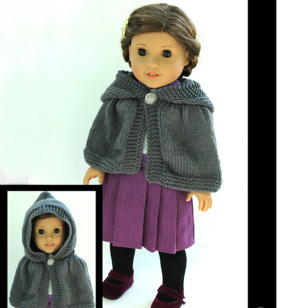 Addy Hooded Cape 18 inch Doll Clothes Knitting Pattern Fits Dolls such as American Girl® - A Little Knitty - PDF - Pixie Faire