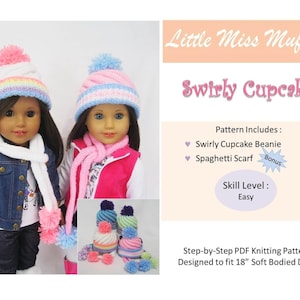 Peut inclure: Un patron de tricot pour un bonnet Swirly Cupcake et une écharpe Spaghetti pour poupées de 45,7 cm. Le patron comprend des instructions pour le bonnet et l'écharpe, et est classé comme niveau de difficulté facile.