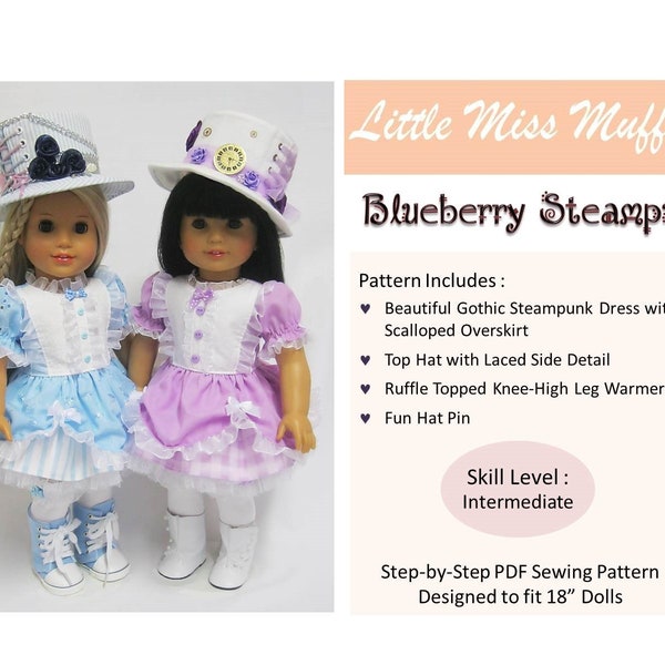 Blueberry Steampunk 18 inch Doll Clothes Pattern Fits Dolls such as American Girl® - Little Miss Muffett - PDF - Pixie Faire