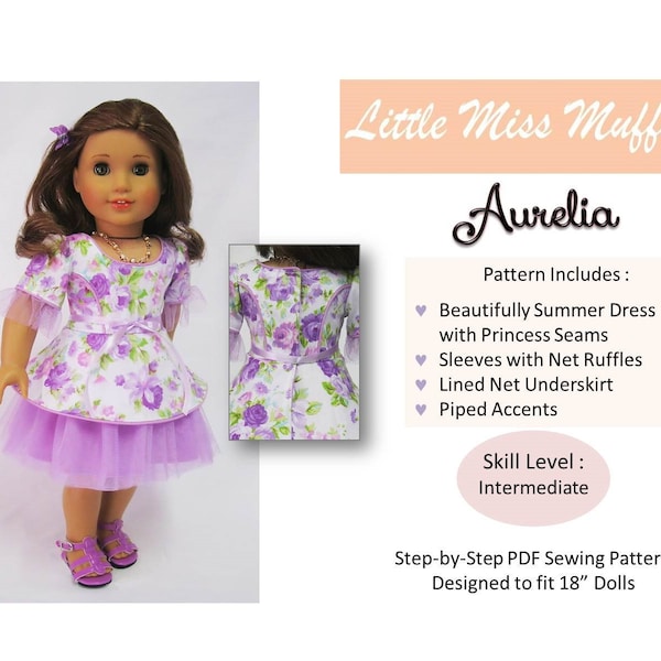 Aurelia 18 inch Doll Clothes Pattern Fits Dolls such as American Girl® - Little Miss Muffett - PDF - Pixie Faire