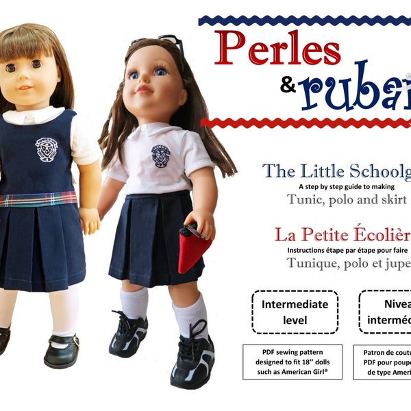 Little Schoolgirl - La Petite Ecoliere 18 inch Doll Clothes Pattern Fits Dolls such as American Girl® - Perles & Rubans - PDF - Pixie Faire