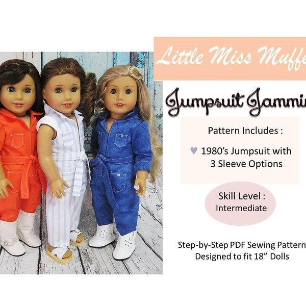 Jumpsuit Jammin 18 inch Doll Clothes Pattern Fits Dolls such as American Girl® - Little Miss Muffett - PDF - Pixie Faire