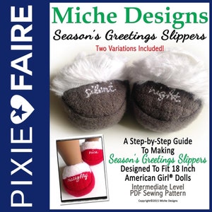 Mönster för Season's Greetings-tofflor, 18 tums dockkläder och skor, passar populära 18-tums dockor - Miche Designs - PDF - Pixie Faire