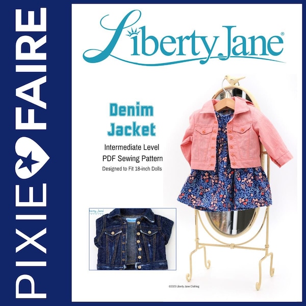 Patrón de ropa para muñecas de 18 pulgadas con chaqueta vaquera, compatible con las muñecas más populares de 18 pulgadas: Liberty Jane - PDF - Pixie Faire