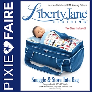 Patrón de bolsa de mano Snuggle & Store para transportar muñecas de 14 a 18 pulgadas de Liberty Jane Pixie Faire. Se adapta a muñecas Bitty Baby® y American Girl®