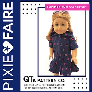 Patrón de ropa para muñecas de 18 pulgadas Summer Fun Cover Up, apto para muñecas populares de 18 pulgadas - QT Pi Pattern Co - PDF - Pixie Faire