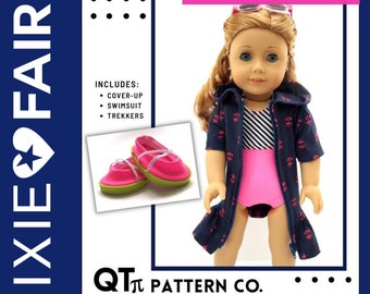 Summer Fun Swim Outfit 18 inch Doll Clothes Pattern Fits Popular 18" Dolls - QT Pi Pattern Co - PDF - Pixie Faire