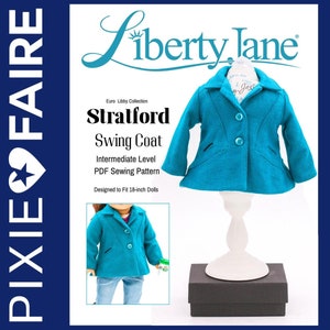 Puede incluir: Un patrón de costura para un abrigo swing azul turquesa para muñecas de 45,7 cm. El patrón se llama "Stratford" y forma parte de la colección Euro Libby. El patrón está diseñado para un nivel de costura intermedio.