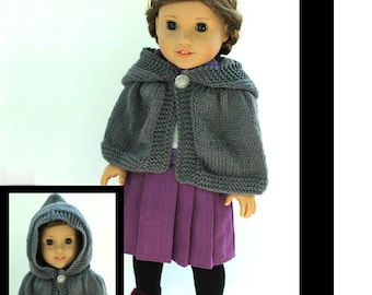 Addy Hooded Cape 18 inch Doll Clothes Knitting Pattern Fits Popular 18&quot; Dolls - A Little Knitty - PDF - Pixie Faire