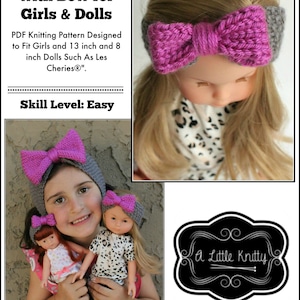 May include: A knitting pattern for an ear warmer with a bow, designed to fit girls and dolls. The pattern is called "Olivia Earwarmer with Bow for Girls & Dolls". The pattern is easy to follow and includes instructions for making the ear warmer and the bow. The pattern is available as a PDF download.
