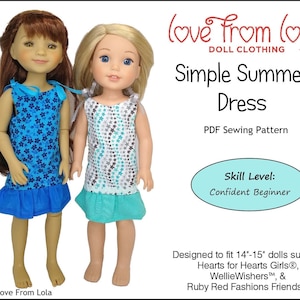 Simple Summer Dress 14-15 inch Doll Clothes Pattern Instant Download, RRFF, or H4H - Love From Lola - PDF - Pixie Faire