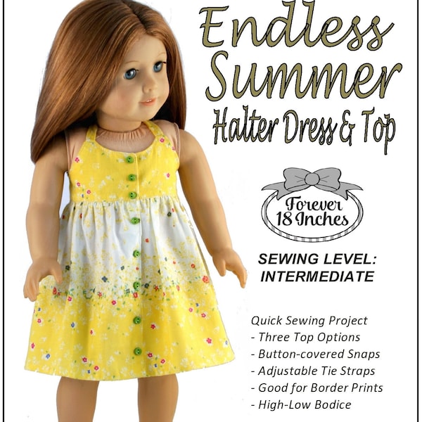 Endless Summer Halter Dress, Top 18 inch Doll Clothes Pattern Fits Dolls such as American Girl® - Forever 18 Inches - PDF - Pixie Faire