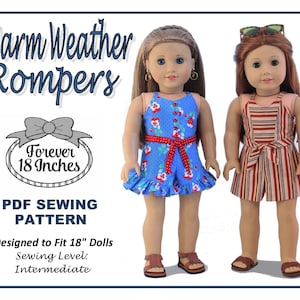 Warm Weather Rompers 18 inch Doll Clothes Pattern Fits Popular 18&quot; Dolls - Forever 18 Inches - PDF - Pixie Faire