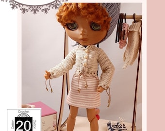 Lanni Sweater with Beaded Ties 12 inch Doll Clothes Crochet Pattern Fits 12" Blythe™ Dolls - Pinku Jane - PDF - Pixie Faire