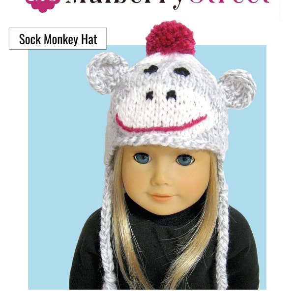 Sock Monkey Hat 18 pouces Doll Clothes Knitting Pattern Fits Dolls such as American Girl® - 123 Mulberry Street - PDF - Pixie Faire