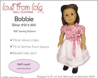 Bobbie Wrap Shirt and Skirt 18 inch Doll Clothes Pattern Fits Dolls such as American Girl® - Love From Lola - PDF - Pixie Faire