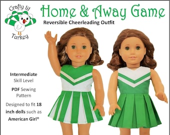 Home & Away Game Reversible Cheer Outfit 18 inch Doll Clothes Pattern - Crafty Lil Turkey -PDF- Pixie Faire