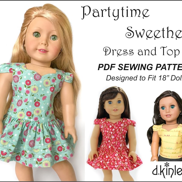 Partytime Sweetheart Dress and Top 18 inch Doll Clothes Pattern Fits Dolls such as American Girl® - DKinley Designs - PDF - Pixie Faire