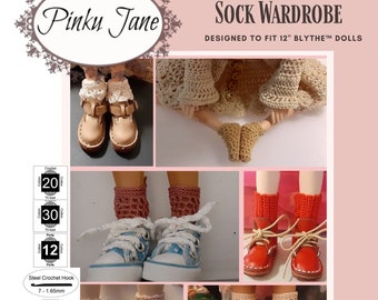 Sock Wardrobe 12 inch Doll Clothes Crochet Pattern Fits 12" Blythe™ Dolls - Pinku Jane - PDF - Pixie Faire