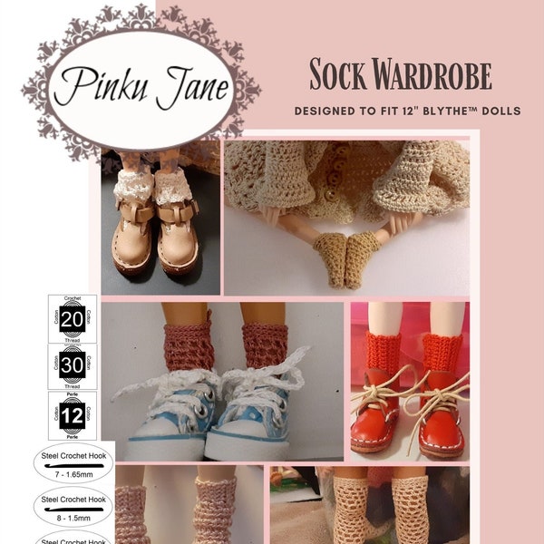 Chaussette garde-robe 12 pouces vêtements de poupée Crochet Pattern Fits 12" Blythe™ Dolls - Pinku Jane - PDF - Pixie Faire