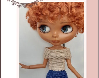 Dropped Shoulder Top 12 inch Doll Clothes Crochet Pattern Fits 12" Blythe™ Dolls - Pinku Jane - PDF - Pixie Faire