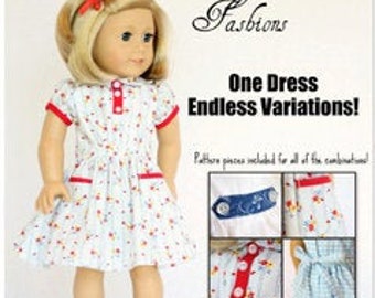 Vintage 30s Dress 18 inch Doll Clothes Pattern Fits Dolls such as American Girl® - Heritage Doll Fashions - PDF - Pixie Faire