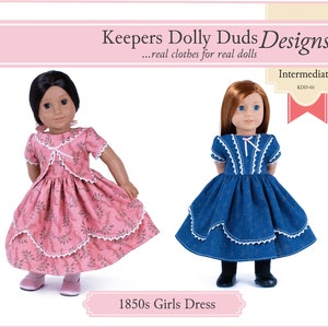 1850s Mädchen Kleid 18-Zoll-Puppenkleidung Schnittmuster für beliebte 18-Zoll-Puppen - Wärter Dolly Klamotten - PDF - Pixie Faire