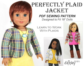 Perfectly Plaid Jacket 18 inch Doll Clothes Pattern Fits Popular 18" Dolls - DKinley Designs - PDF - Pixie Faire