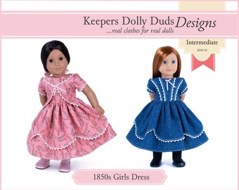 1850s Girls Dress 18 inch Doll Clothes Pattern Designed to Fit Dolls such as American Girl® - Keepers Dolly Duds - PDF - Pixie Faire