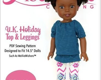 U.K. Holiday Top and Leggings 14.5 inch Doll Clothes Pattern Instant Download - Liberty Jane - PDF - Pixie Faire