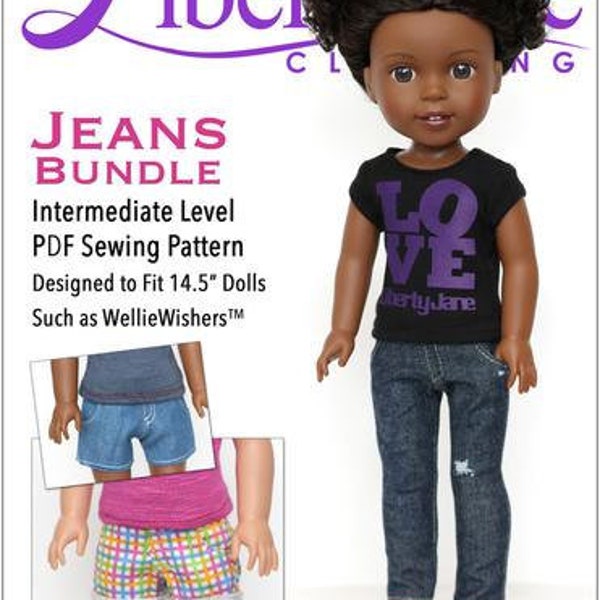 Jeans Bundle 14.5 inch Doll Clothes Pattern Fits Dolls such as WellieWishers™ - Liberty Jane - PDF - Pixie Faire