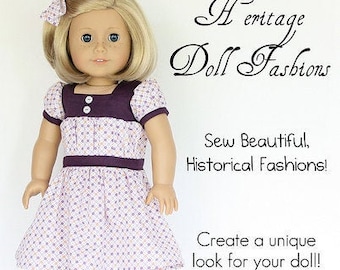 1930's Gathered Dress 18 inch Doll Clothes Pattern Fits Dolls such as American Girl® - Heritage Doll Fashions - PDF - Pixie Faire